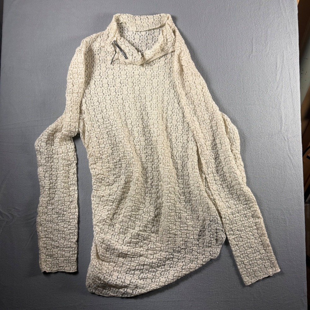 Anthropologie Cream Textured Cowl-Neck Pullover